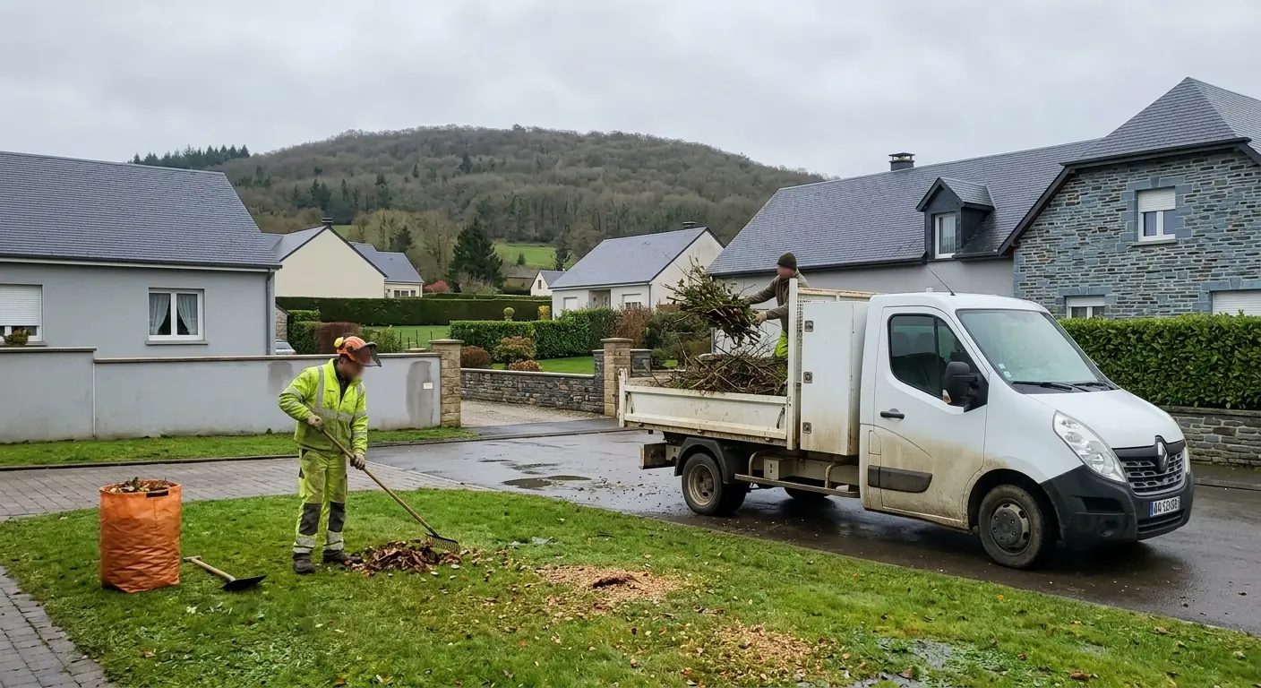 Ramassage des dernières branches en fin de chantier