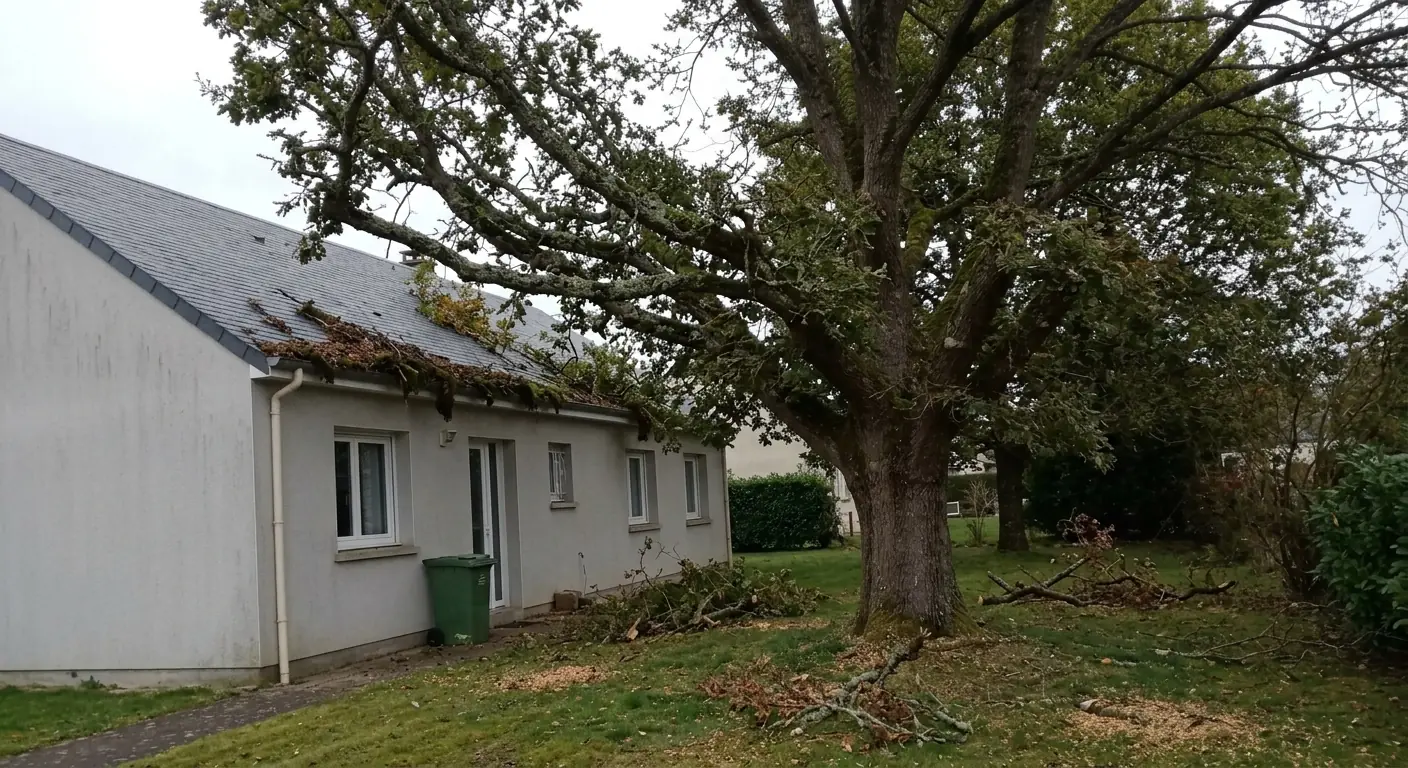Avant : chêne dont les branches touchent le toit